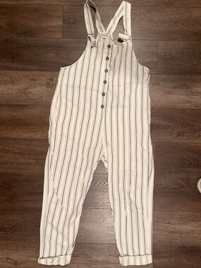 Billabong White and Navy Striped Overalls